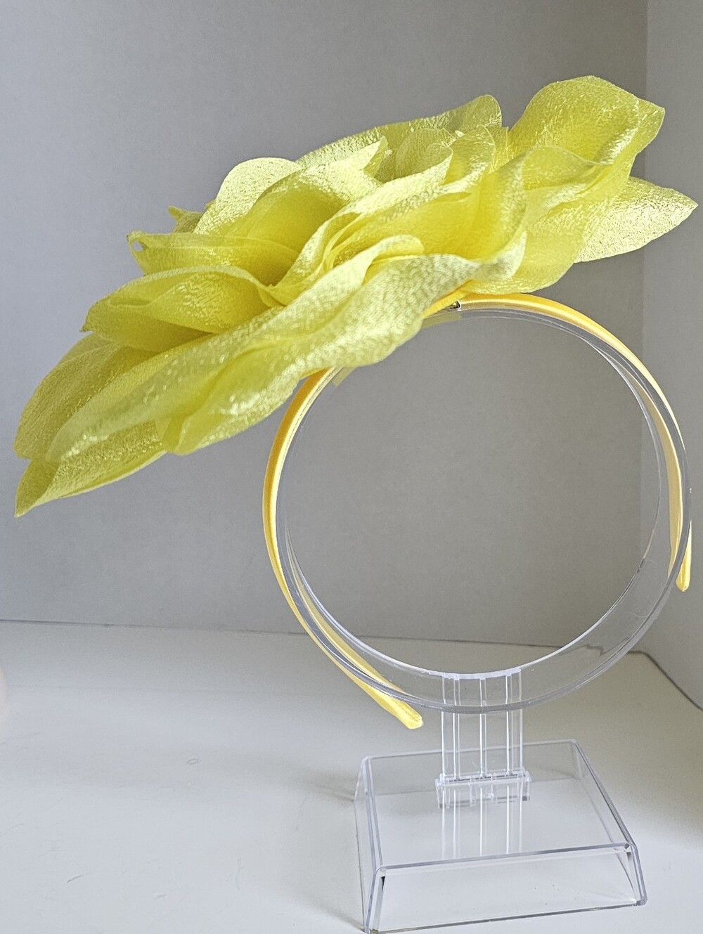 Beloved Millinery Gorgepus Yellow Fabric Petals Fascinator Headband Clip & Pin - Picture 7 of 10